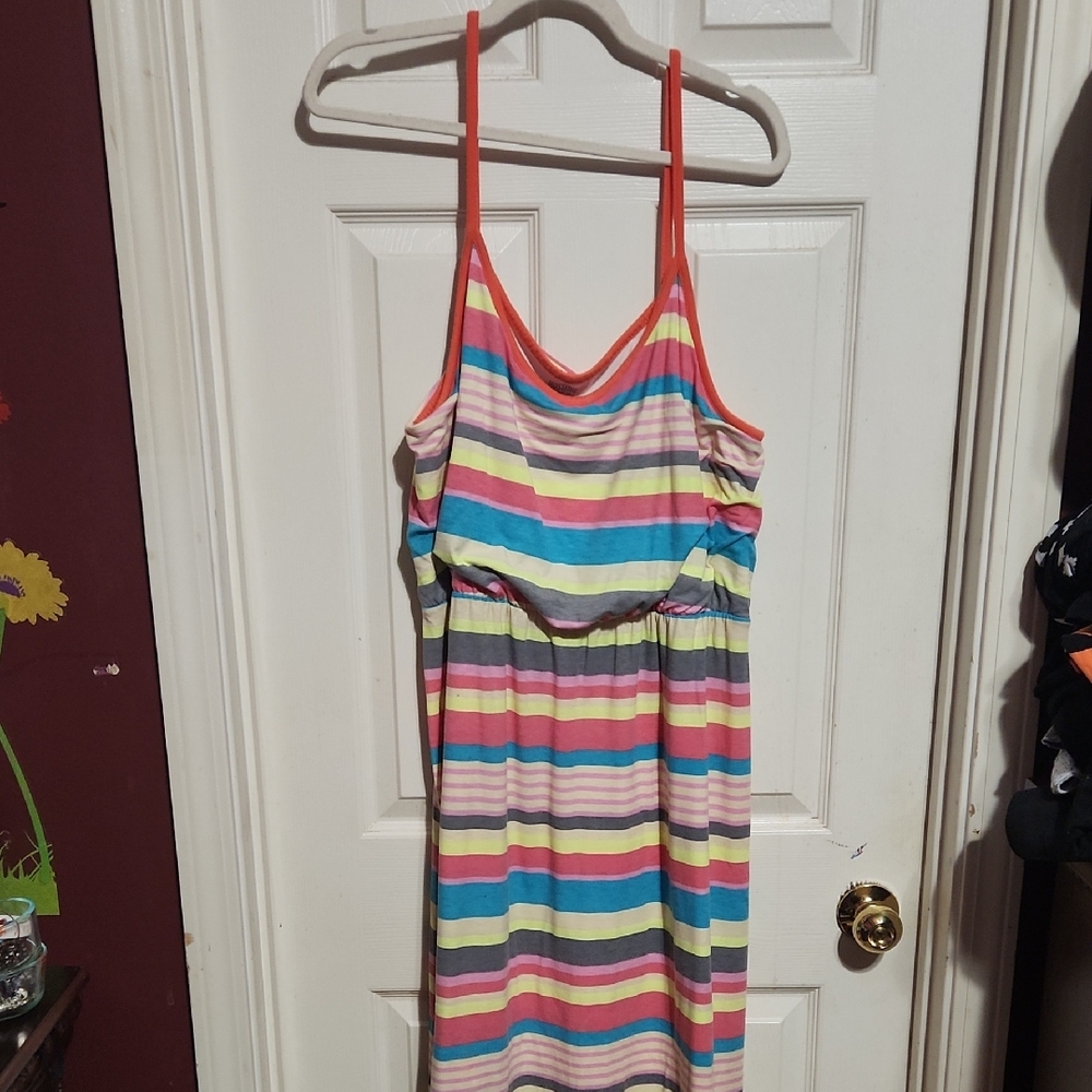 Mossimo Supply Co. Maxi Dress With Strips Of Neon Yellow, Pink, Gray And Blue